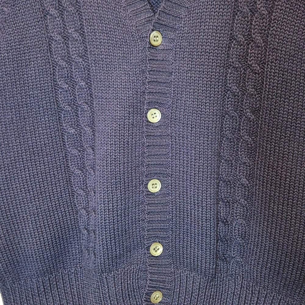 Vtg Mens Cable Knit Wool Vest Navy Blue Size L Academia‎ Old Money Classic - Picture 4 of 7